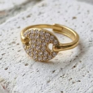 Bague ajustable pavé strass dorée acier inoxydable – Cadeau femme
