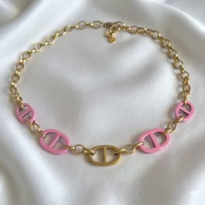 Collier Rose – Maillons Grain de Café Résine Pailletée