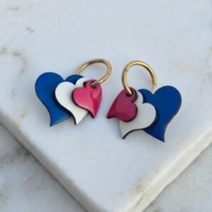 Boucles d’oreilles cœurs bleu blanc rouge – Bois peint et résine – Bijou supporter France