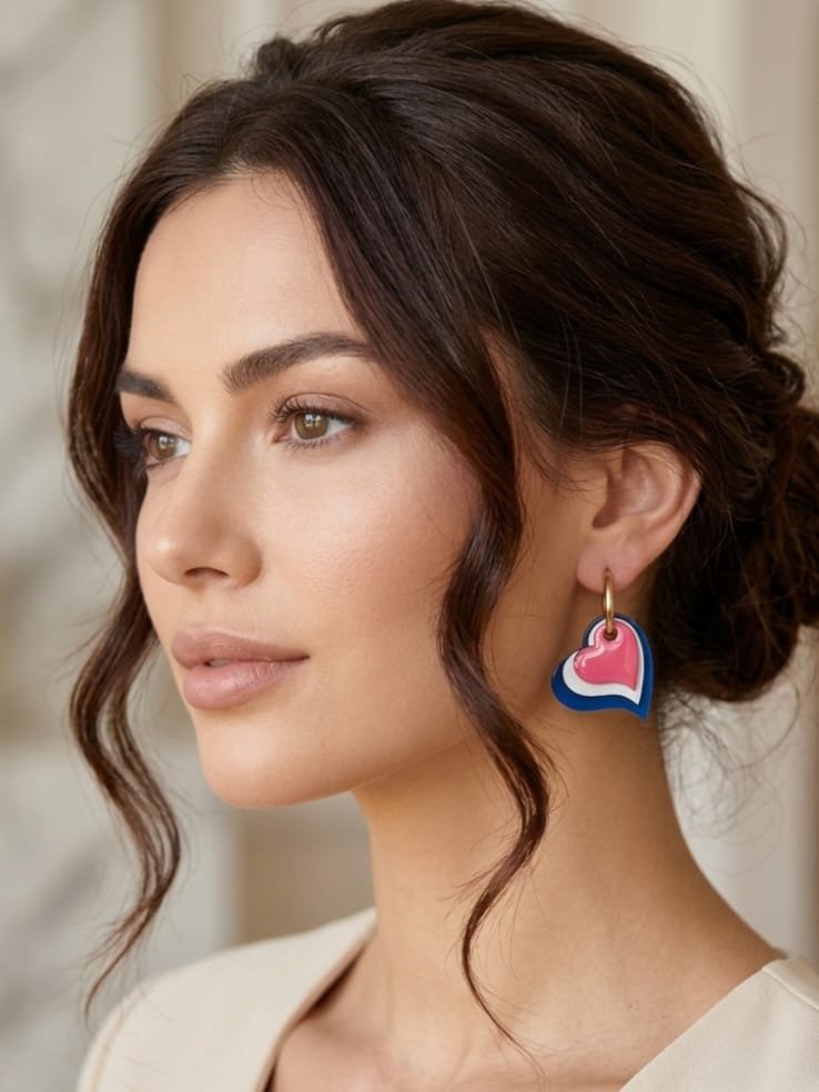 Boucles d'oreilles cœurs bleu blanc rouge – Bois peint et résine – Bijou supporter France – Image 2