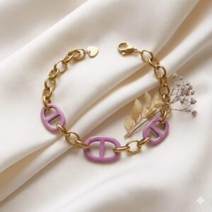 Bracelet artisanal rose pailleté en bois et résine