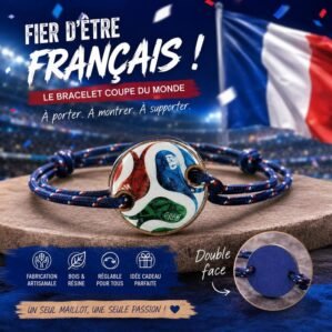 Bracelet Coupe du Monde 2026 – Ballon football bois & résine – Cadeau supporter