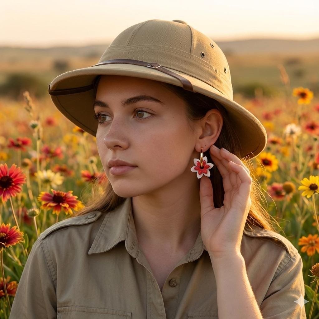 Boucles d'oreilles Créoles Fleurs Rouge et Blanc Irisé – Image 2