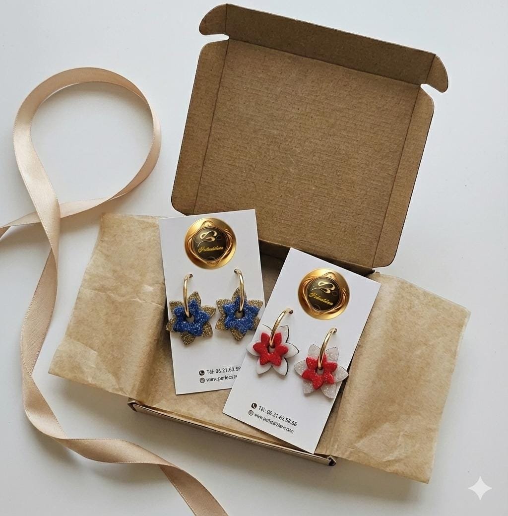 Boucles d'oreilles Créoles Fleurs Rouge et Blanc Irisé – Image 4