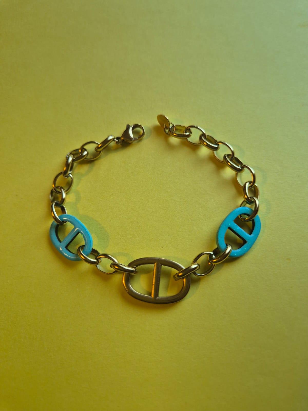 Bracelet artisanal vert menthe pailleté en bois et résine – Image 2
