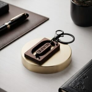 Personalised Wooden Keyring – Initial & Name Laser Engraved
