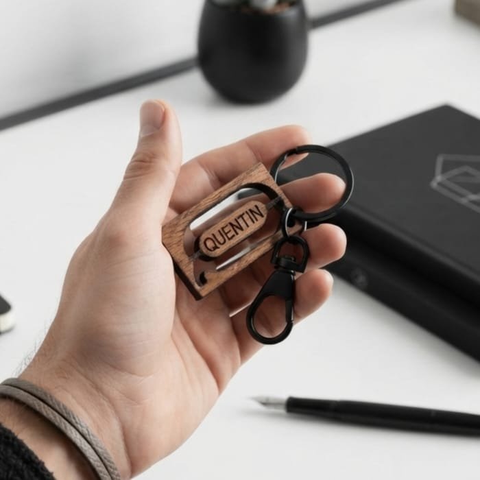 porte-clé bois gravé personnalisé Perlecatalane