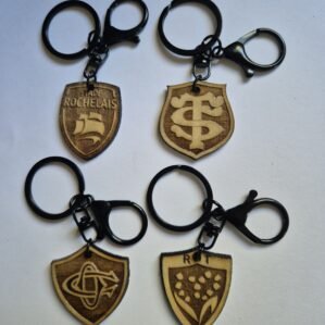 Porte-clé Bois Gravé Rugby Supporter – Équipe au Choix