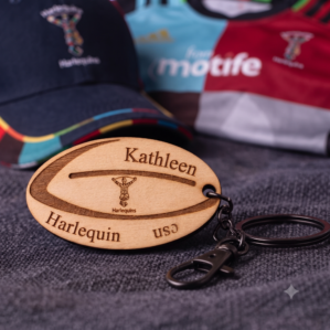 Rugby Supporter Keyring – Engraved Wood – Team of Your Choice