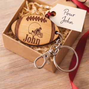 Personalised Rugby Keyring – Engraved Wooden Ball – Name & Club