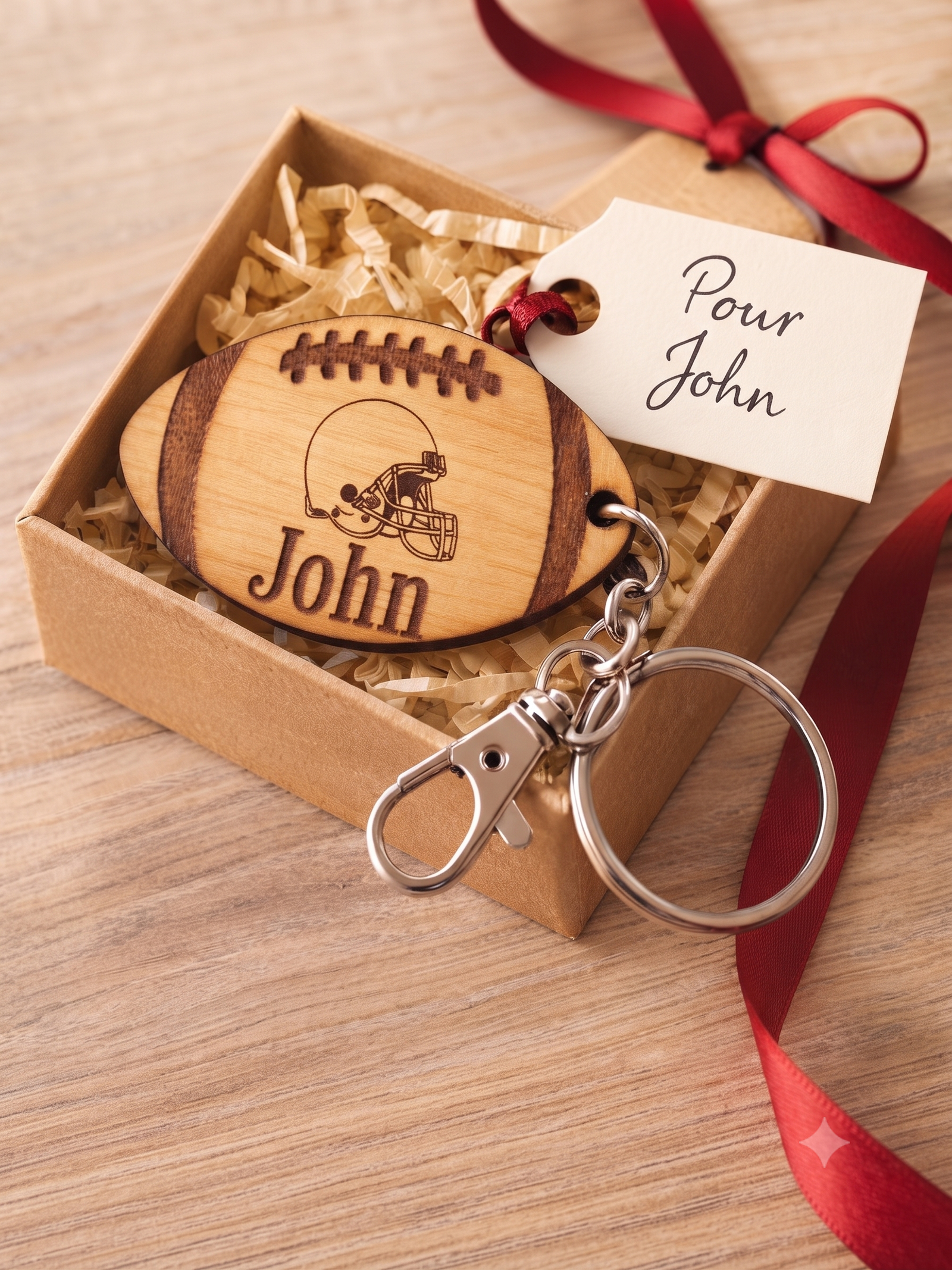 Personalised Rugby Keyring – Engraved Wooden Ball – Name & Club
