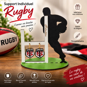 Personalised Rugby Earrings with Goalpost Display Stand – Team Crest of Your Choice