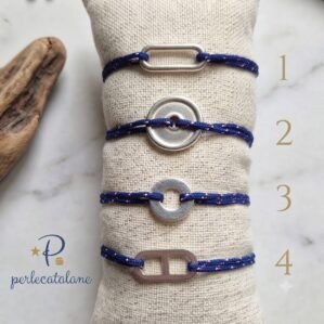 Bracelet cordon ajustable homme – Pampille plaqué argent au choix (4 modèles) – Bleu blanc rouge – Cadeau homme